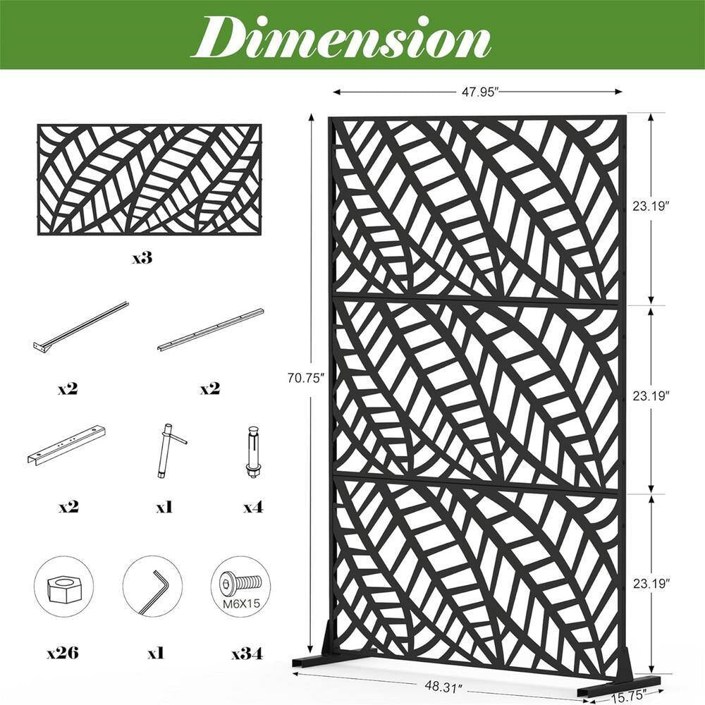 Anky 70.75 In. Steel Garden Fence, Metal Privacy Screens and Panels with Free Standing, Leaf-Shaped