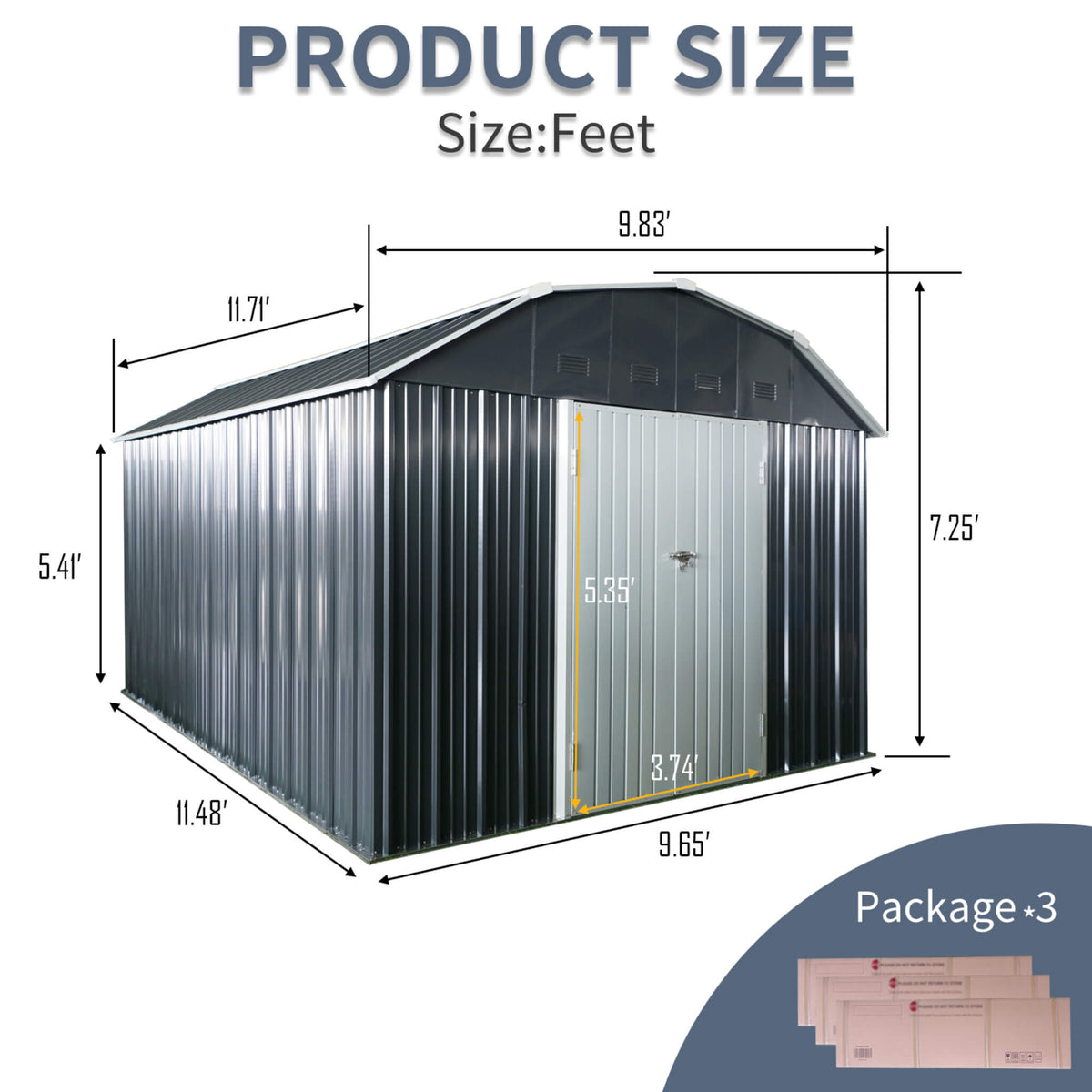 Alora 10' x 12' Heavy-Duty Outdoor Metal Storage Shed – Arched Roof, Lockable Double Doors & Ventilation