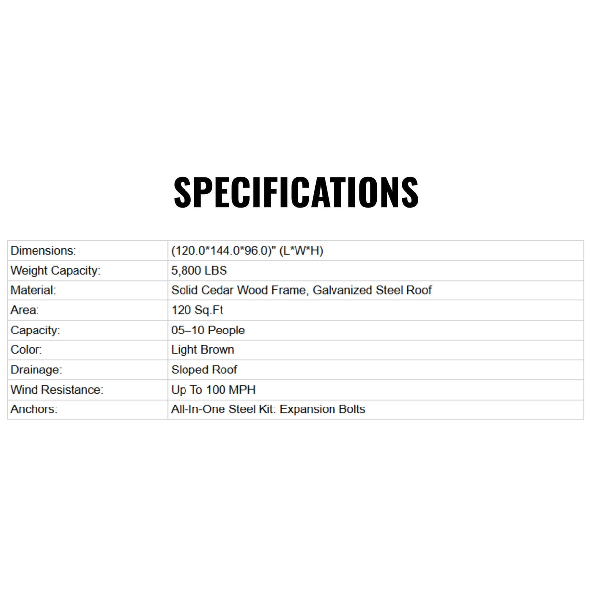10' x 12' Cedar Wood Sloped Roof Gazebo – Galvanized Steel Hardtop & All‑Weather Design