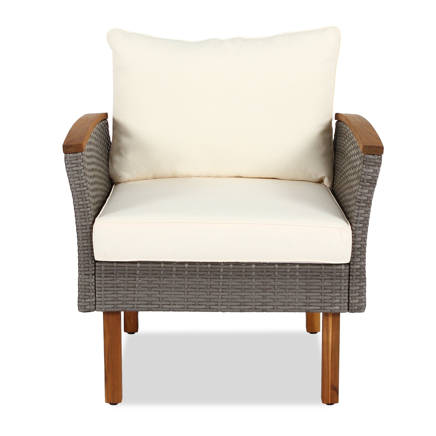 9-piece Patio rattan furniture set with Acacia wooden legs and tabletop sofa set