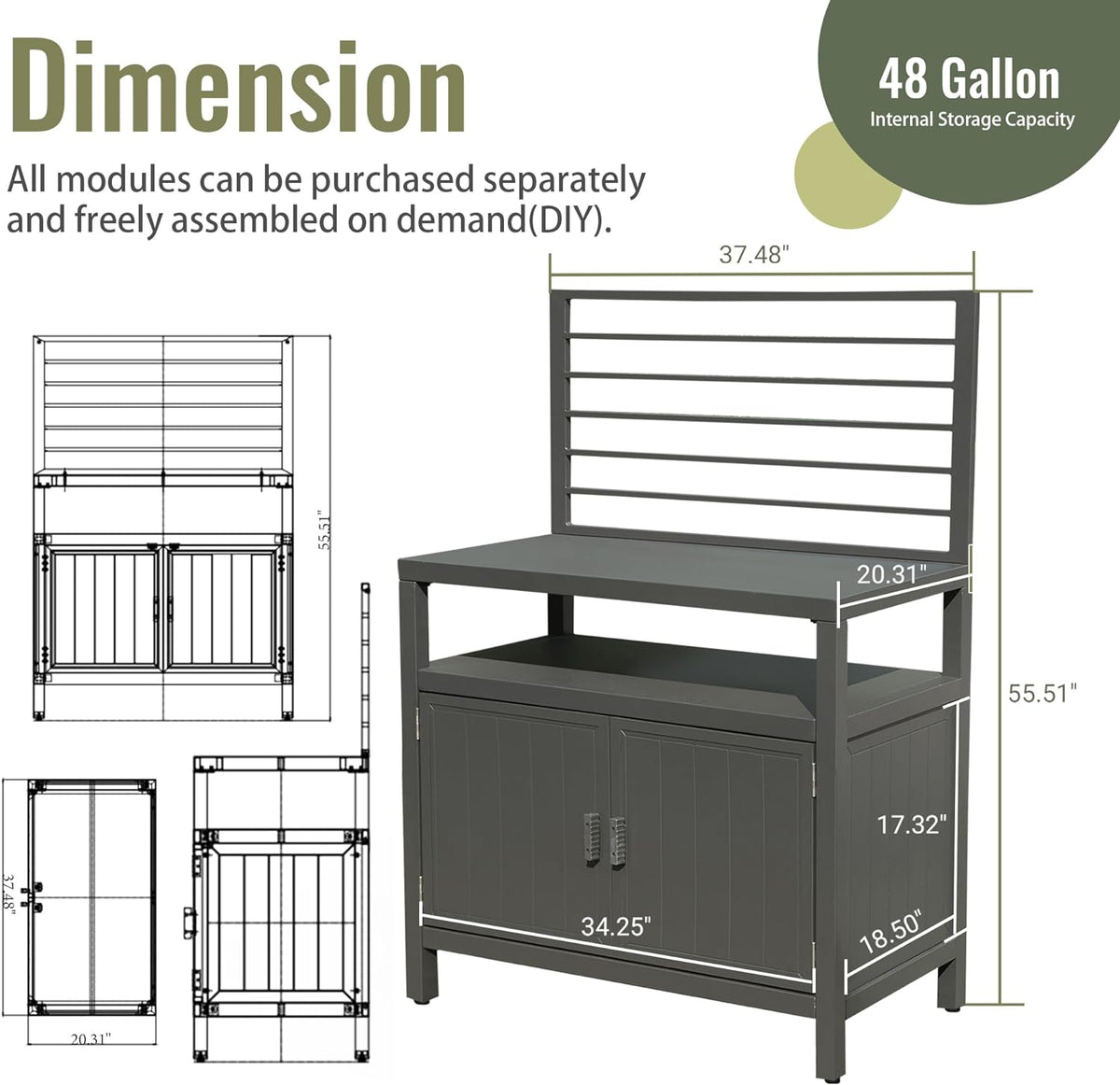 Aluminum Outdoor Kitchen Island with Wall‑Mounted Storage & Weatherproof Cover