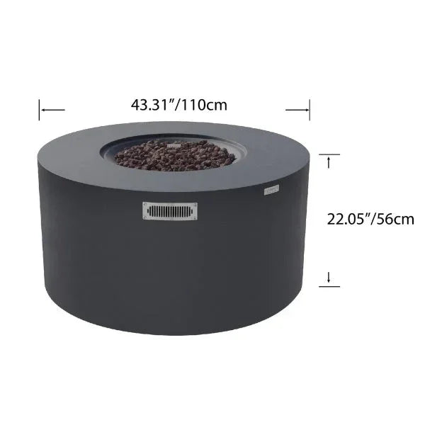 Elementi Pacaya 43" Round GFRC Outdoor Fire Table – OFG311 (45,000 BTU)