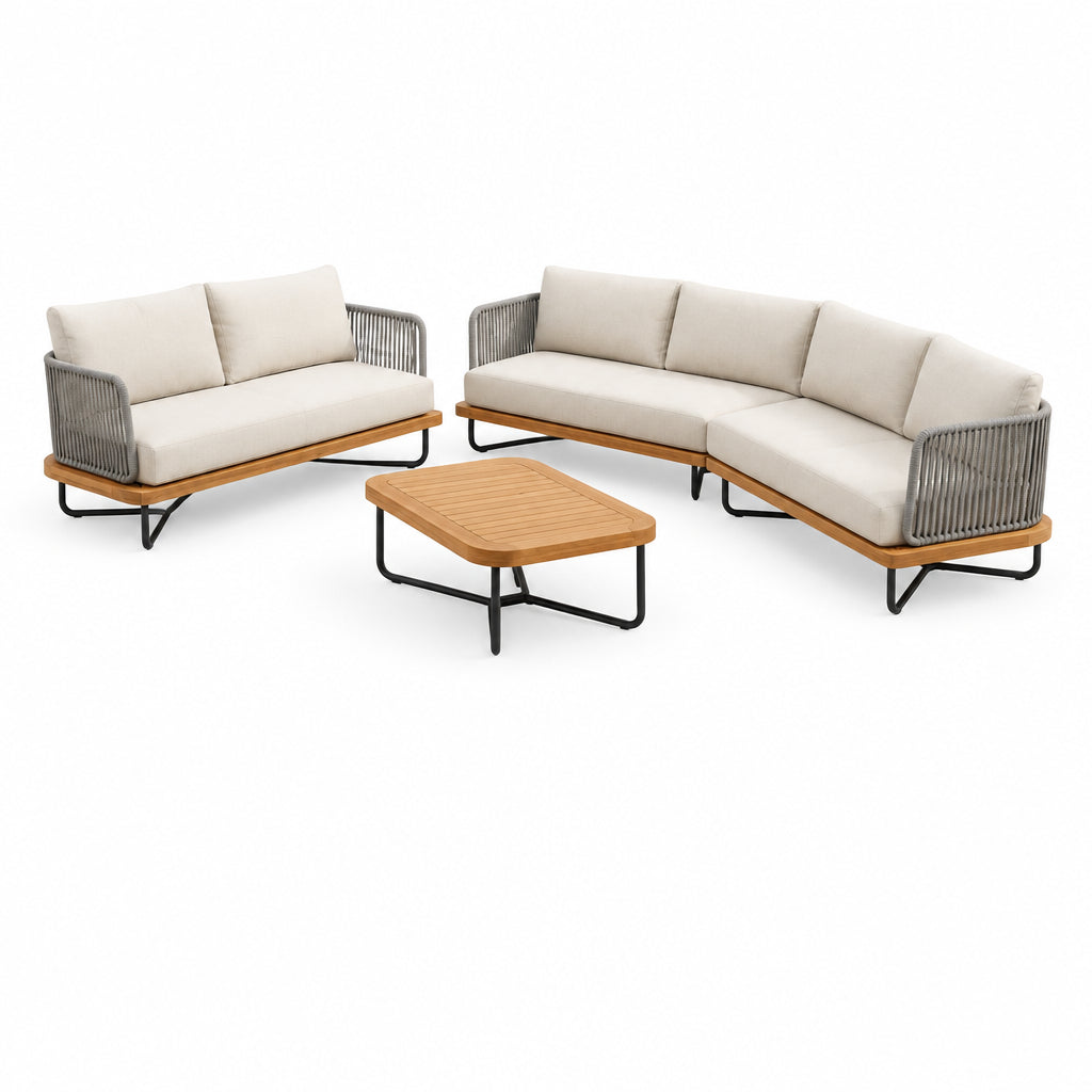 Lucca Acacia Wood Outdoor Conversation Set with Rope‑Woven Accents — 4‑Piece