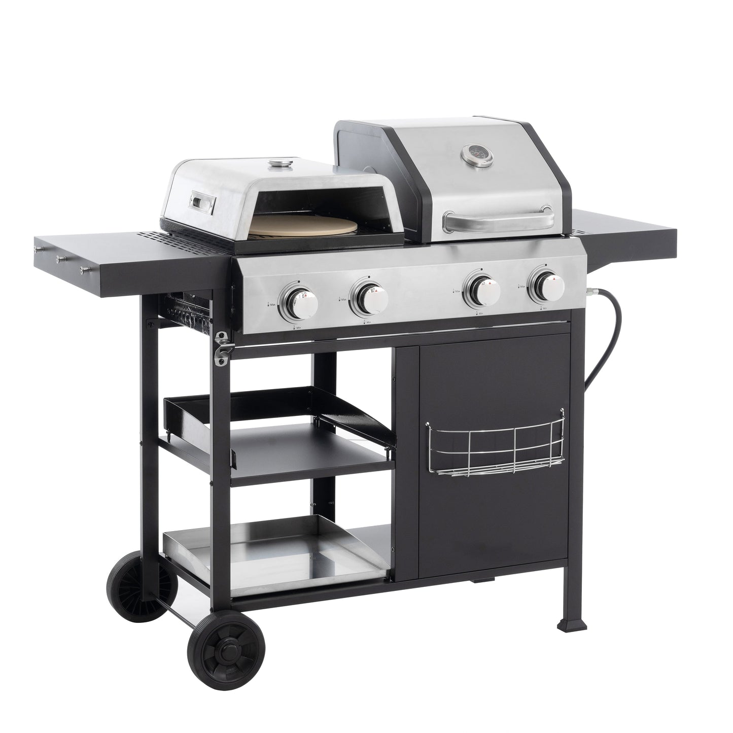 2+2 multifunctional gas barbecue grill and covered grill combination for outdoor cooking