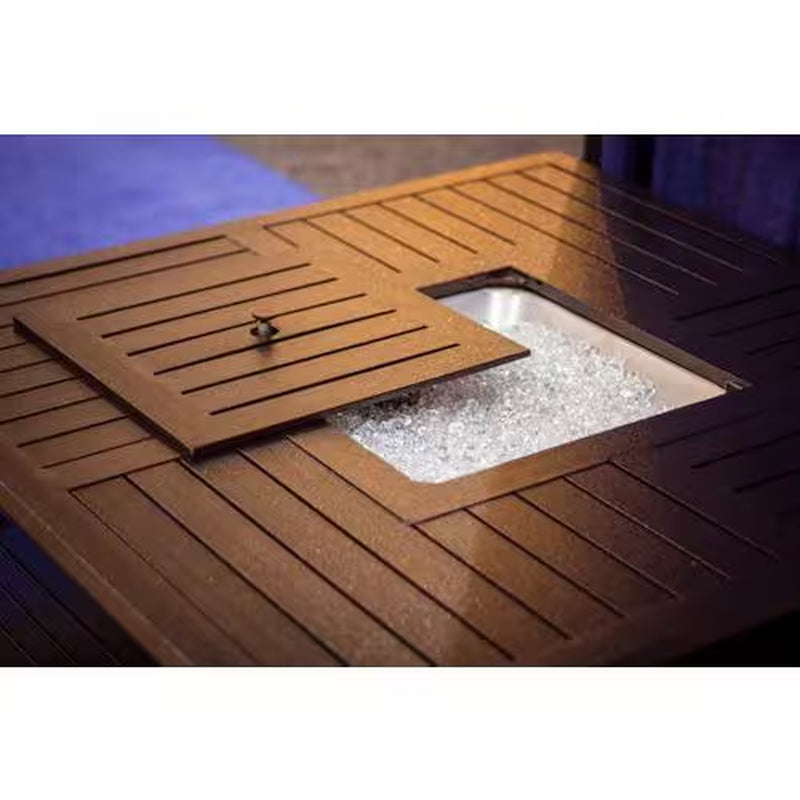 45 In. Square Slatted Aluminum Firepit in Bronze