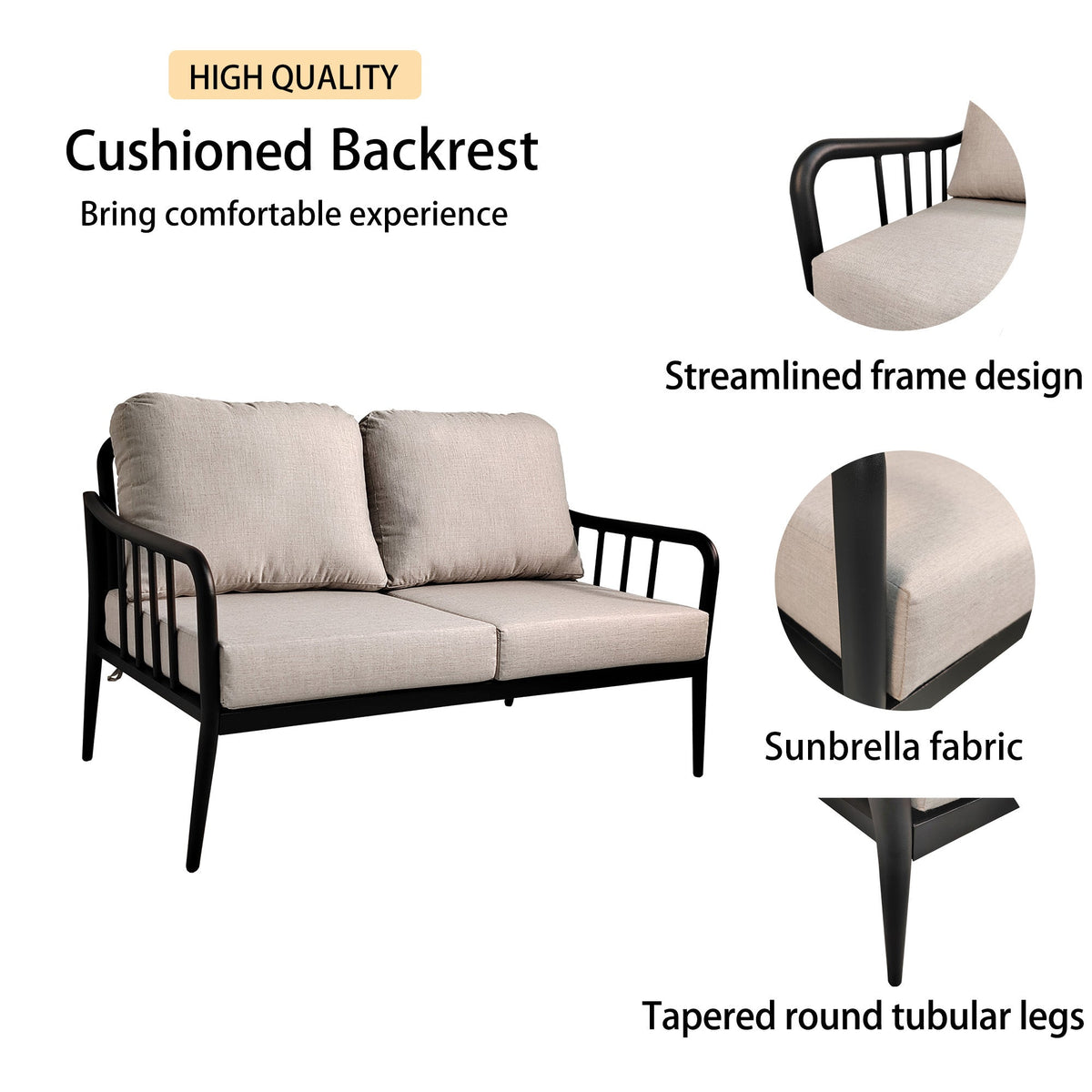 5‑Piece Modern Aluminum Patio Furniture Set – Sunbrella Cast Silver Cushions & Carrara Sintered Stone Tables