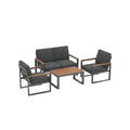 4 Piece Aluminum Patio Furniture Set with Armrests and Tabletop-Gray