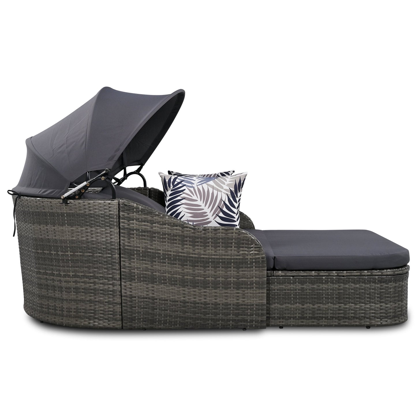Outdoor Sunbed with Adjustable Canopy PE Rattan Daybed