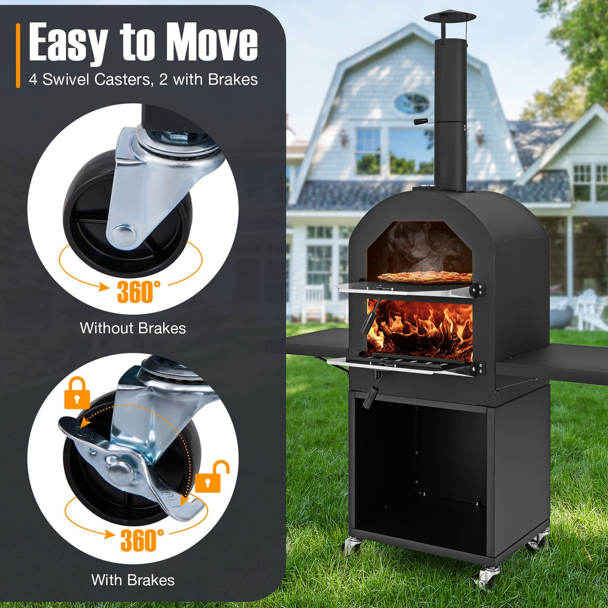Outdoor Pizza Oven — Built‑In Thermometer, Grill Racks & Protective Cover