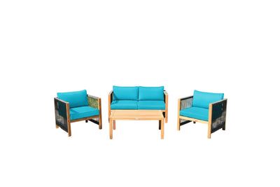 4 Pieces Wood Outdoor Patio Furniture Set with Cushions for Garden
