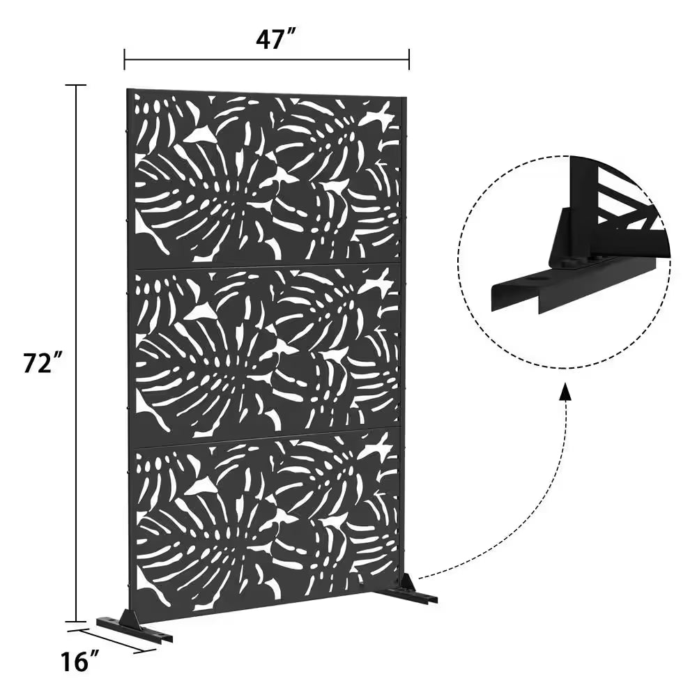 72 In.H X 47 In.W Galvanized Metal Wall Sculptures Privacy Screens Garden Outdoor Fence Summer in Black