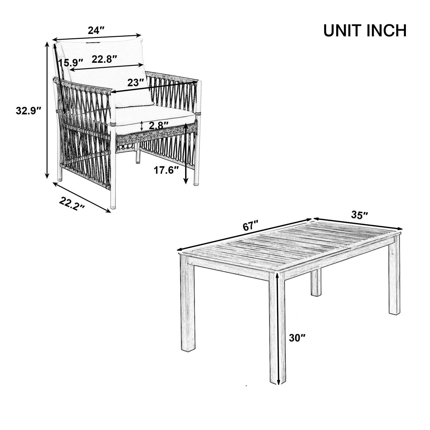 TOPMAX Patio 7pcs Wooden Dining Table Set