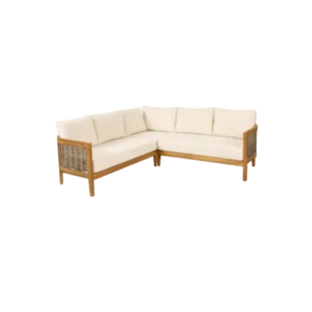 Acacia Wood & Wicker 5‑Seater Patio Sofa Set – Beige Cushions