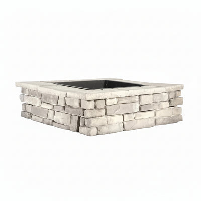 28 In. X 14 In. Steel Wood Random Stone Gray Square Fire Pit