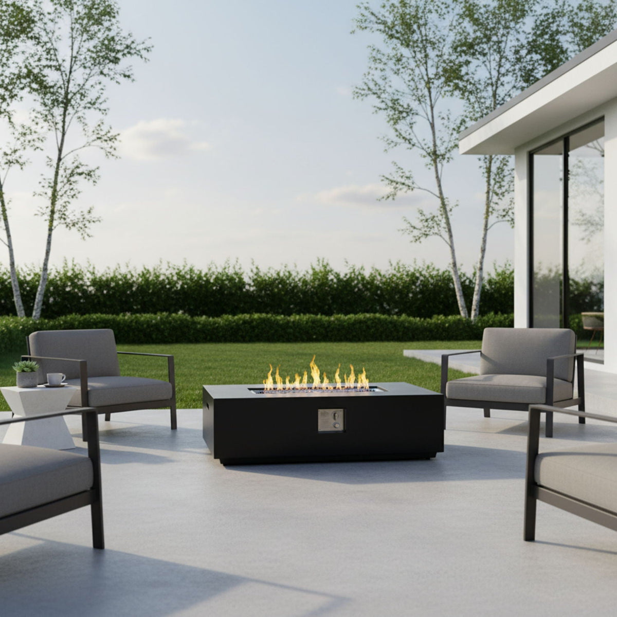 Volon 48" × 30" Rectangular Fiber‑Concrete Fire Pit Table – Charcoal Finish - 50,000 BTU – Charcoal Finish, 50,000 BTU
