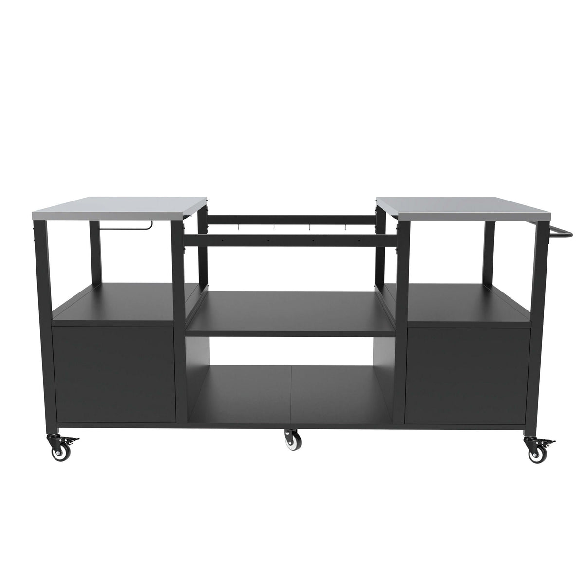 Outdoor Grill Table for Big Egg‑Style BBQ with Metal & Stainless Steel Cart and Storage — Black/Silver