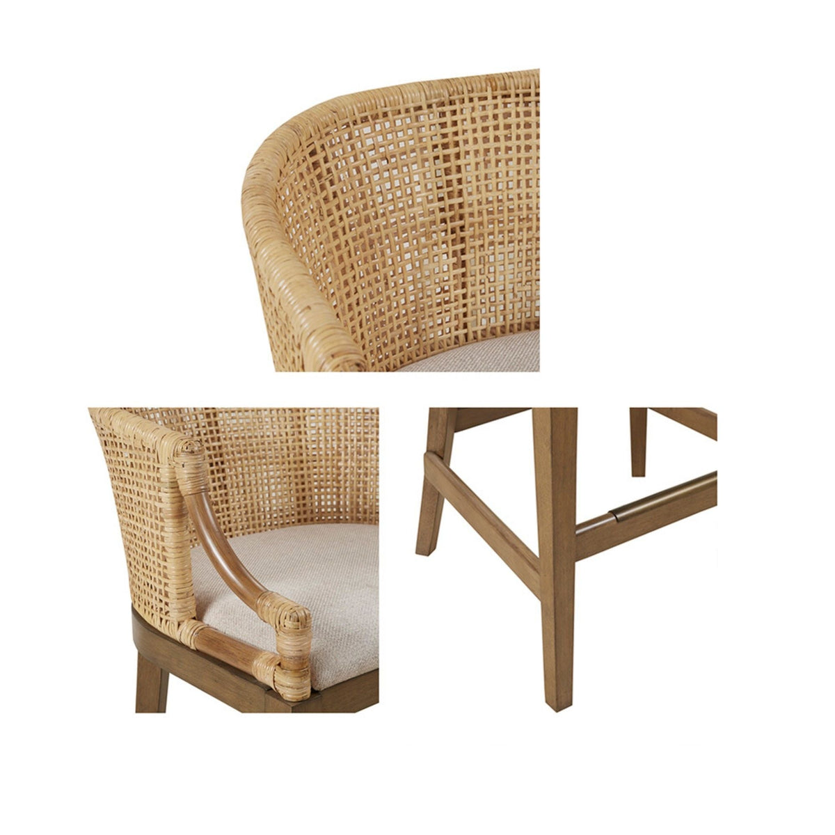 Handcrafted Natural Rattan Counter Stool – Solid Wood Legs, Cushioned Seat & Whitewash Option