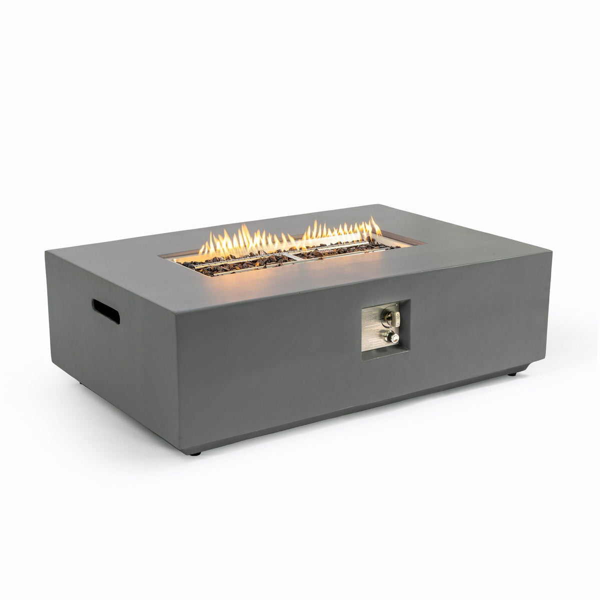 Volon 48" × 30" Rectangular Fiber‑Concrete Fire Pit Table – Light Gray - 50,000 BTU