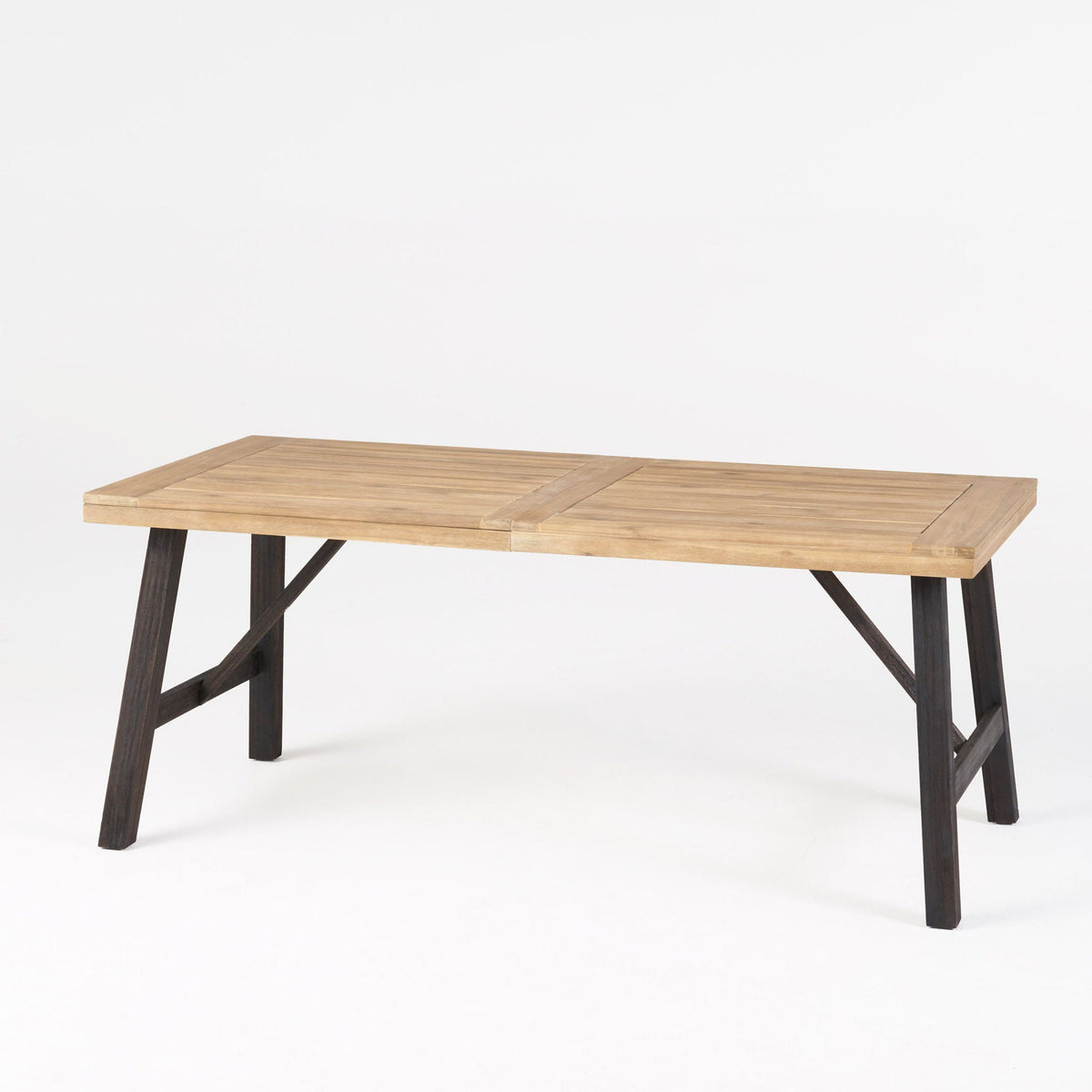 Acacia Wood Outdoor Dining Set with 2 Benches & Slat‑Panel Table – Light Brown