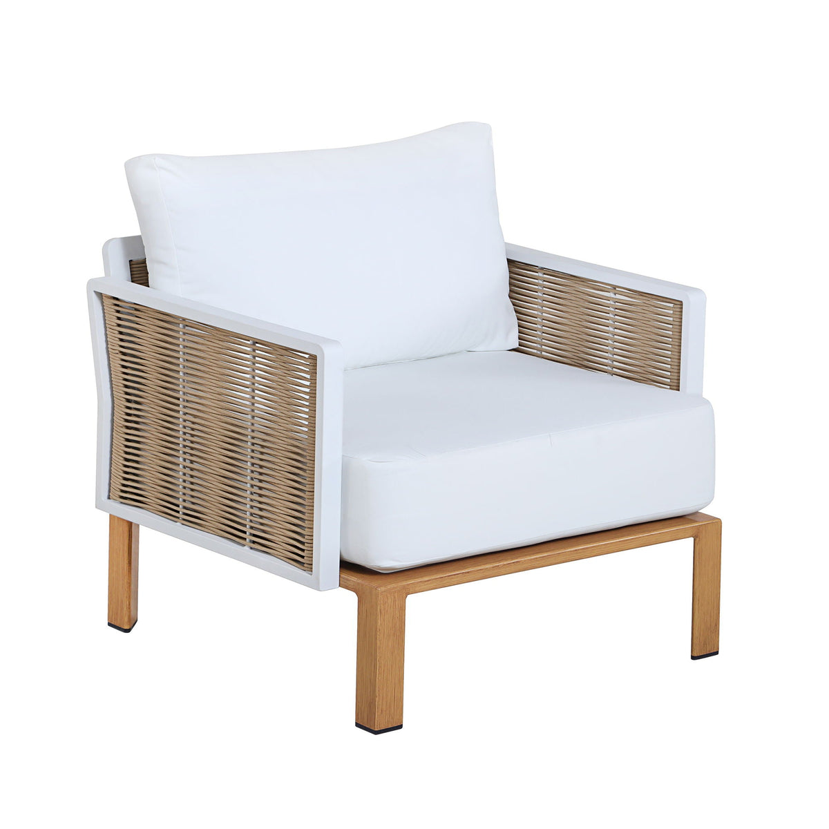 Vine 4‑Piece Outdoor Conversation Set with Convertible Sectionals & Marble‑Design Table – White