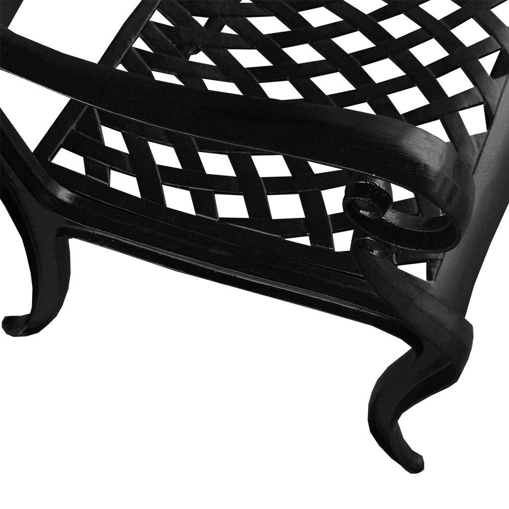 42" Round Black Aluminum Outdoor Dining Set – Modern Mesh Table with 4 UV‑Resistant Aluminum Chairs