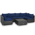 7-Piece Patio Rattan Furniture Set Sectional Sofa Cushioned Garden Navy