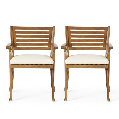Hermosa 5‑Piece Outdoor Acacia Wood Dining Set with Water‑Resistant Beige Cushions — Teak Finish