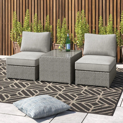 Modern Wicker Outdoor Seating Set with Cushions – Aluminum Frame & HDPE Wicker 3-Piece
