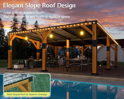 20' X 20' Cedar Wood Gazebo with Sloped Galvanized Steel Roof