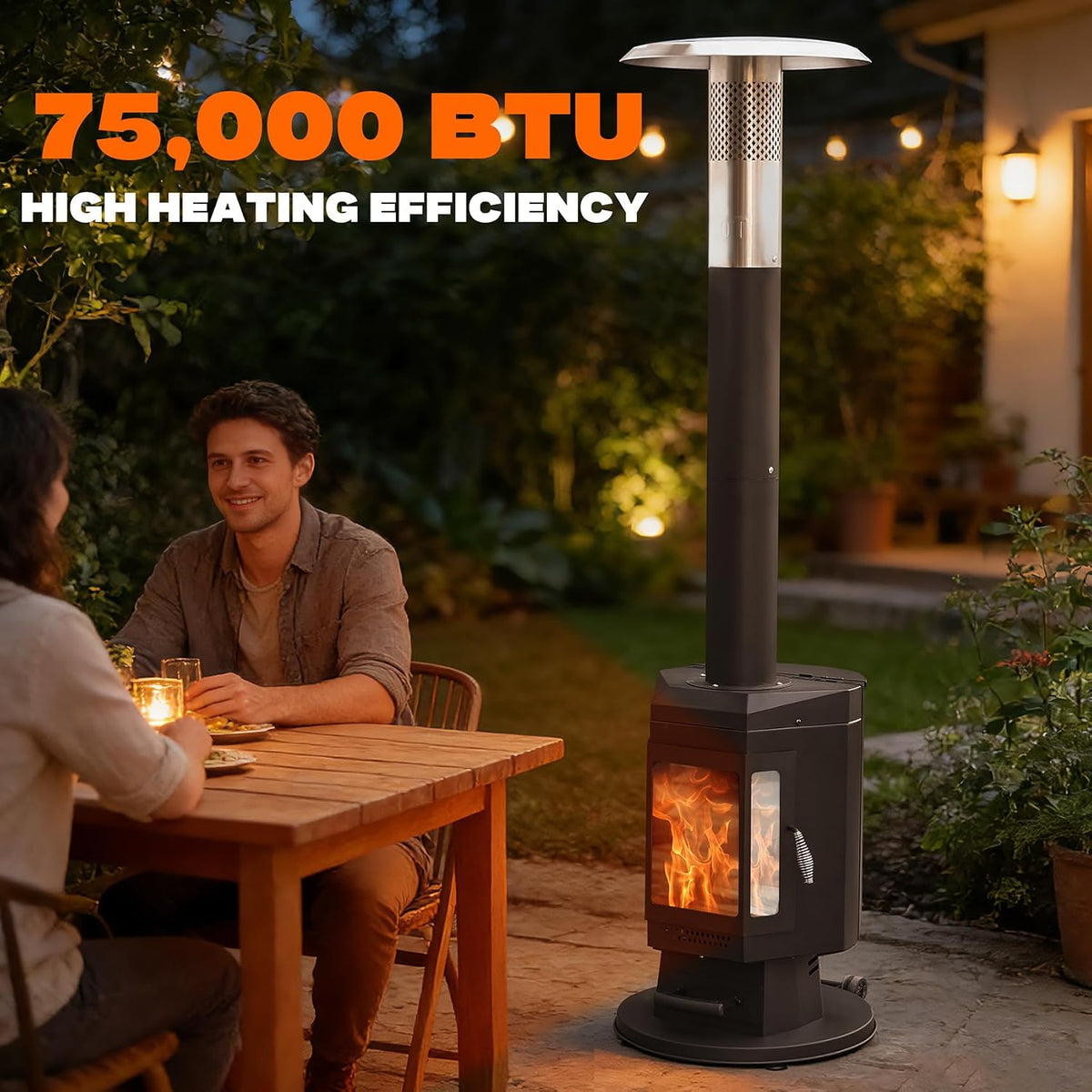 80" Premium Wood Pellet Patio Heater with Glass Window, FP058