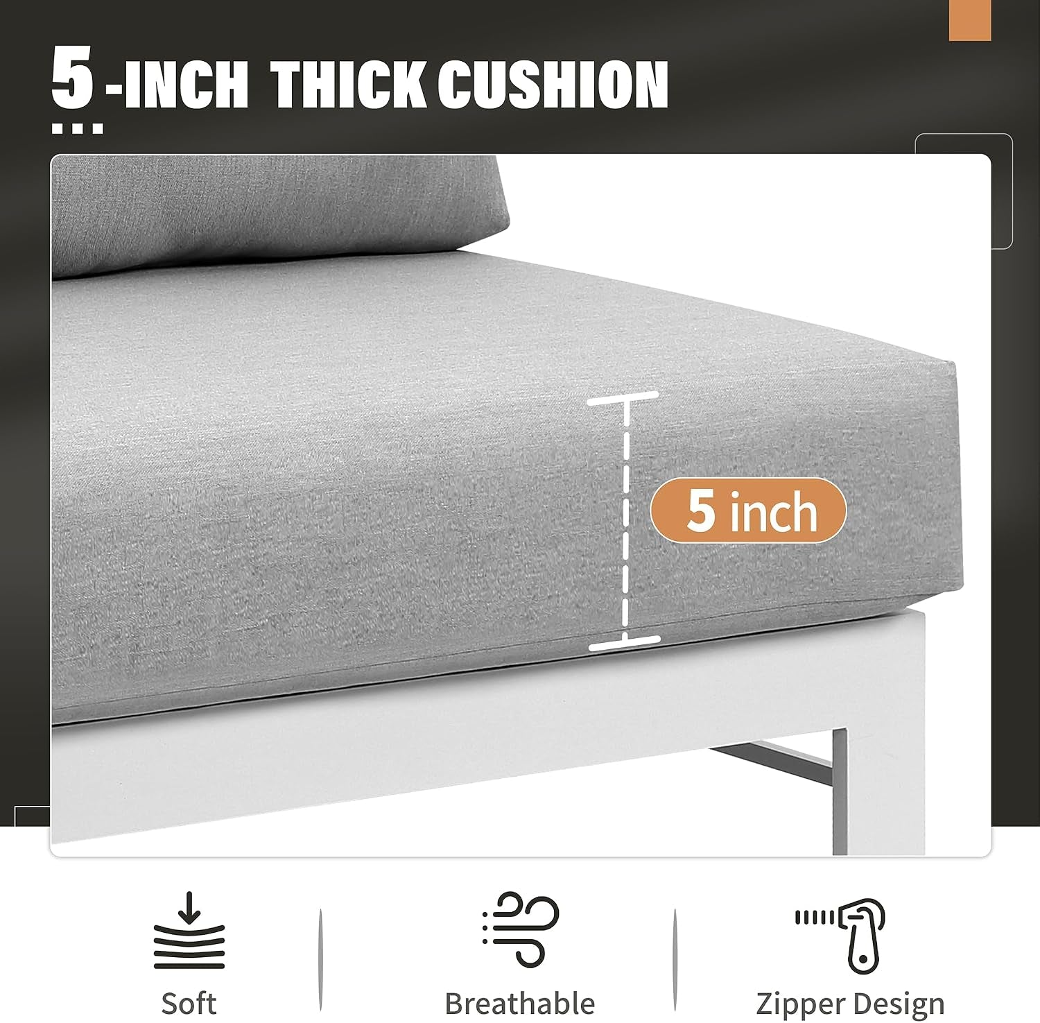 Aluminum Patio Furniture Set, Metal Patio Sectional Sofa with Imitation Wood Tabletop Coffee Table, Modern Outdoor Furniture Couch with Water-Resistant Cushion for Balcony Backyard, White