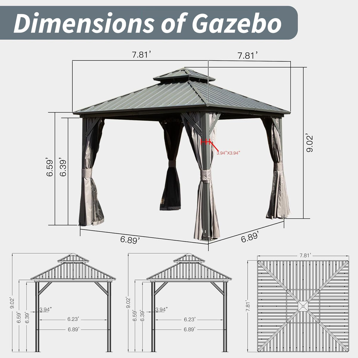 8' X 8' Hardtop Gazebo