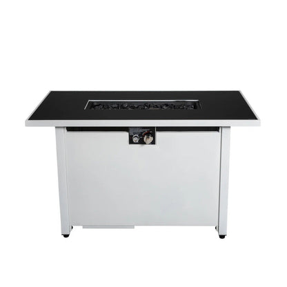 43" Rectangular Outdoor Fire Pit Table – White, 50,000 BTU Adjustable Flame