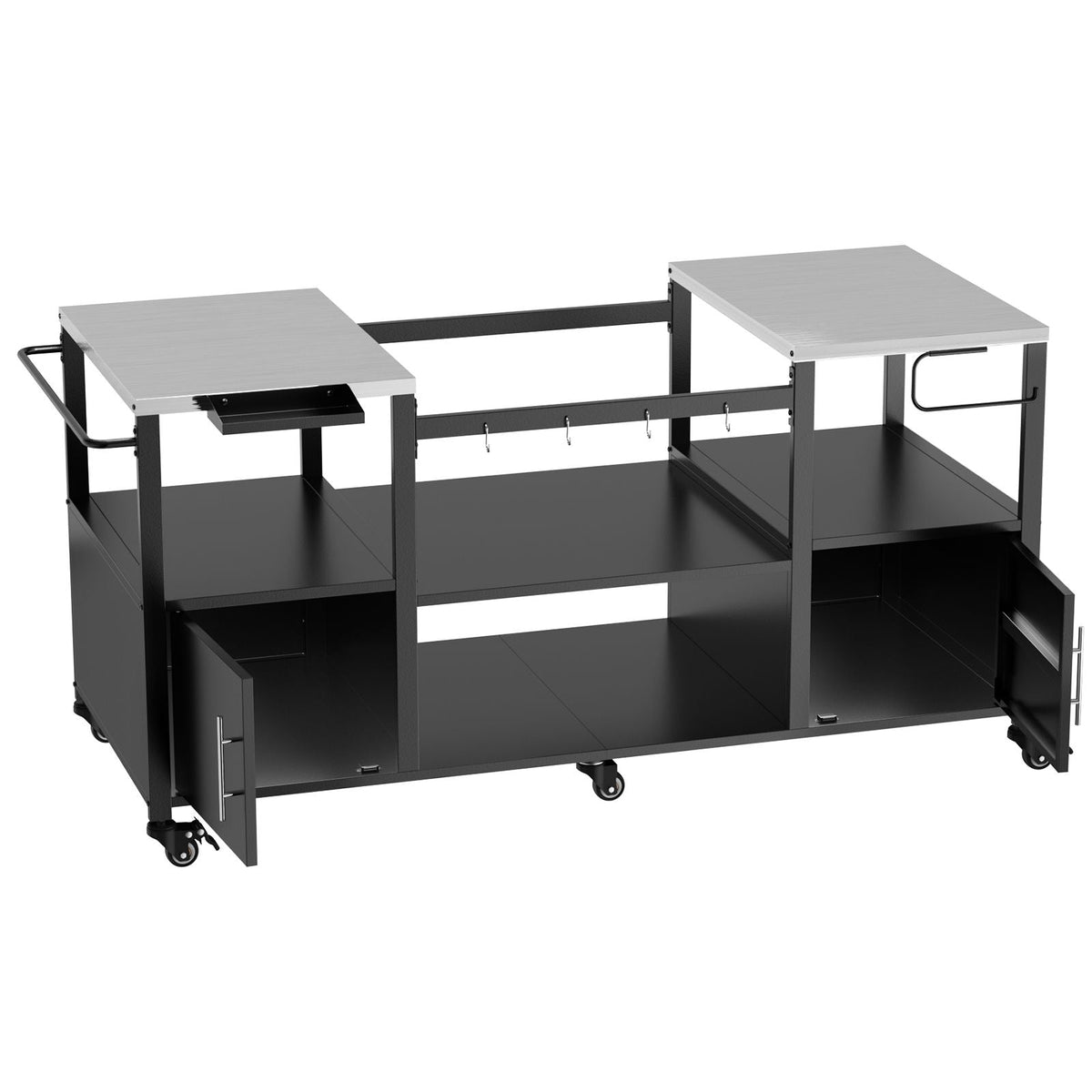 Outdoor Grill Table for Big Egg‑Style BBQ with Metal & Stainless Steel Cart and Storage — Black/Silver