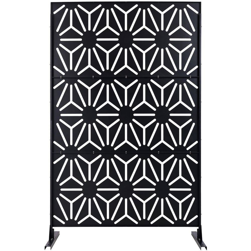 4 Ft. X 6.33 Ft. Black Outdoor and Indoor Freestanding Metal Privacy Screen Fence Panels for outside Lawn Garden