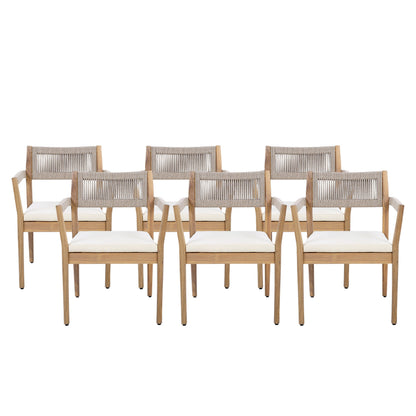raided Acacia Outdoor Dining Chair Set of 4 — Teak Look with Beige Rope & Cream Cushions