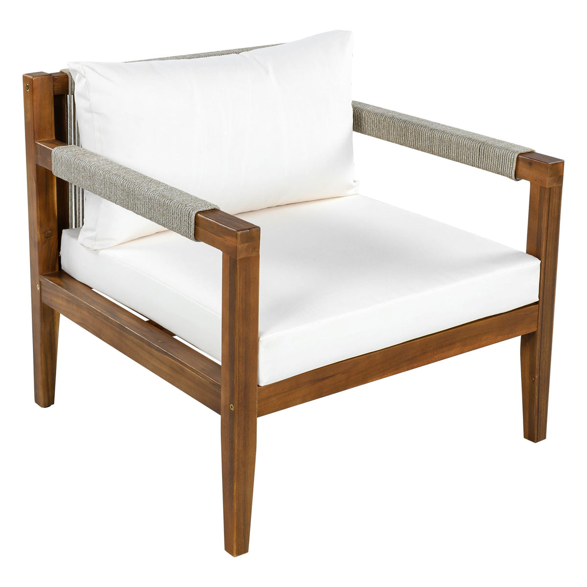 Acacia Wood Outdoor Modular Seating Set with Rope Accents & Water‑Resistant Cushions – 3‑Piece