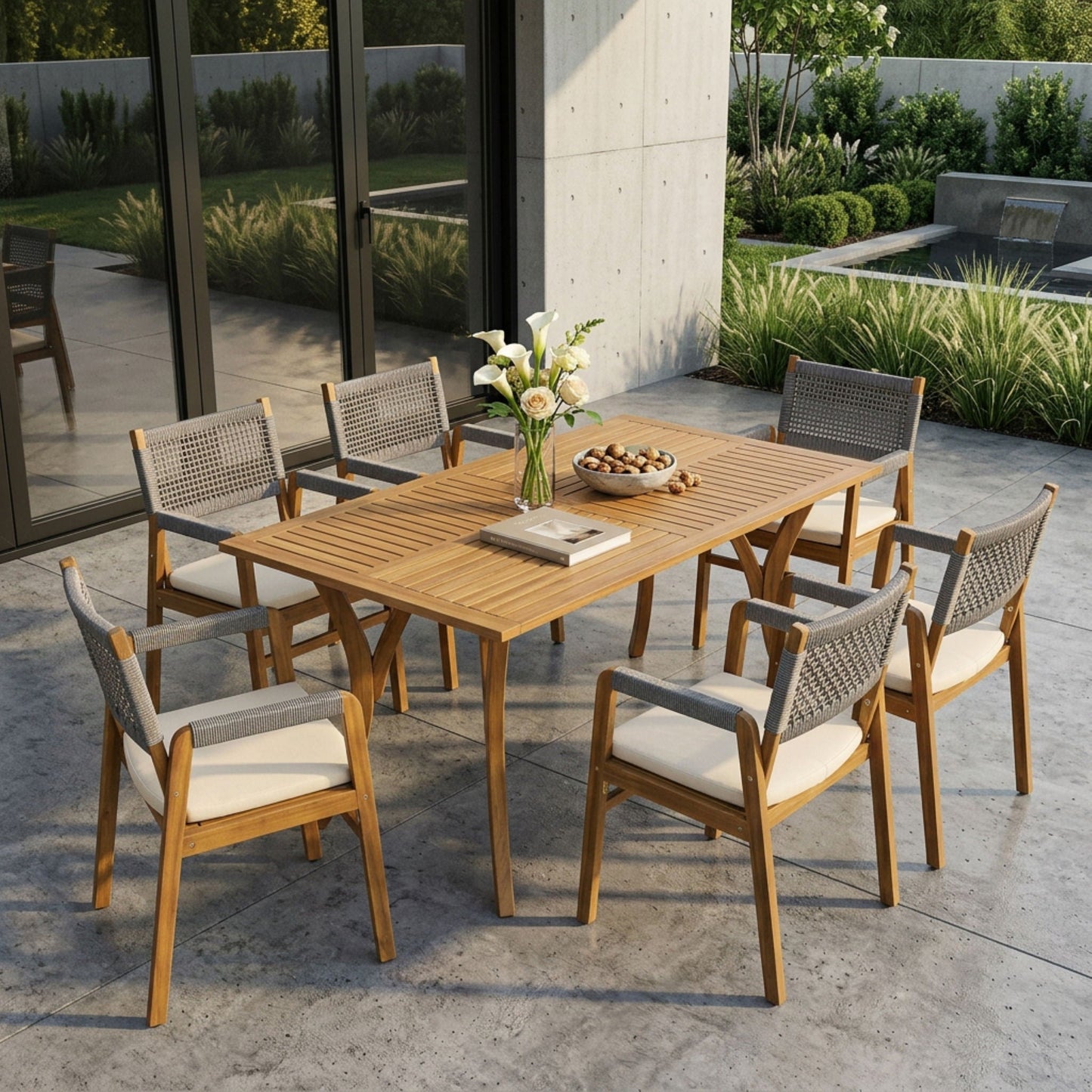 5 Piece Outdoor Rustic Patio Acacia Bistro Set With Cushions