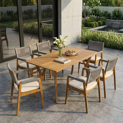 5 Piece Outdoor Rustic Patio Acacia Bistro Set With Cushions