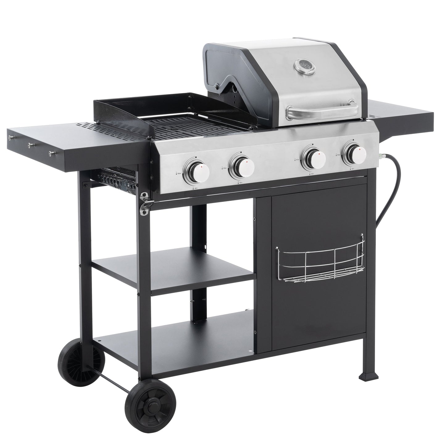 2+2 multifunctional gas barbecue grill and covered grill combination for outdoor cooking
