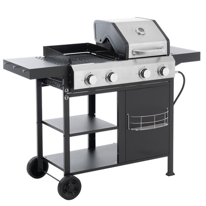 2+2 multifunctional gas barbecue grill and covered grill combination for outdoor cooking