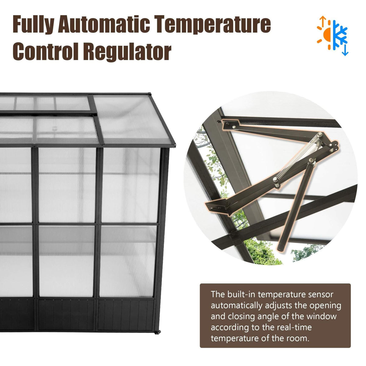 6' × 8' Heavy-Duty Polycarbonate Greenhouse – Automatic Roof Vent, Aluminum Frame & Storage Shelf