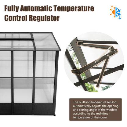 6' × 8' Heavy-Duty Polycarbonate Greenhouse – Automatic Roof Vent, Aluminum Frame & Storage Shelf