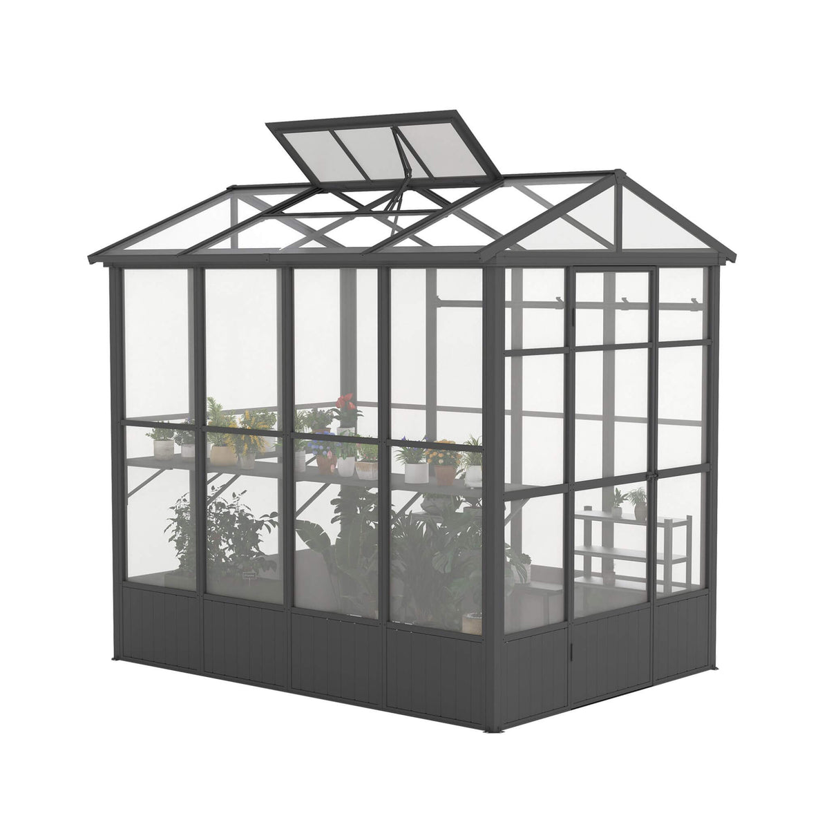 6' × 8' Heavy-Duty Polycarbonate Greenhouse – Automatic Roof Vent, Aluminum Frame & Storage Shelf