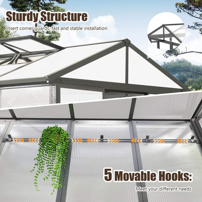 6' × 8' Heavy-Duty Polycarbonate Greenhouse – Automatic Roof Vent, Aluminum Frame & Storage Shelf