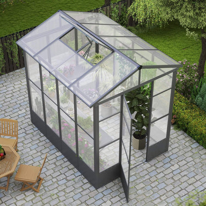 6' × 8' Heavy-Duty Polycarbonate Greenhouse – Automatic Roof Vent, Aluminum Frame & Storage Shelf
