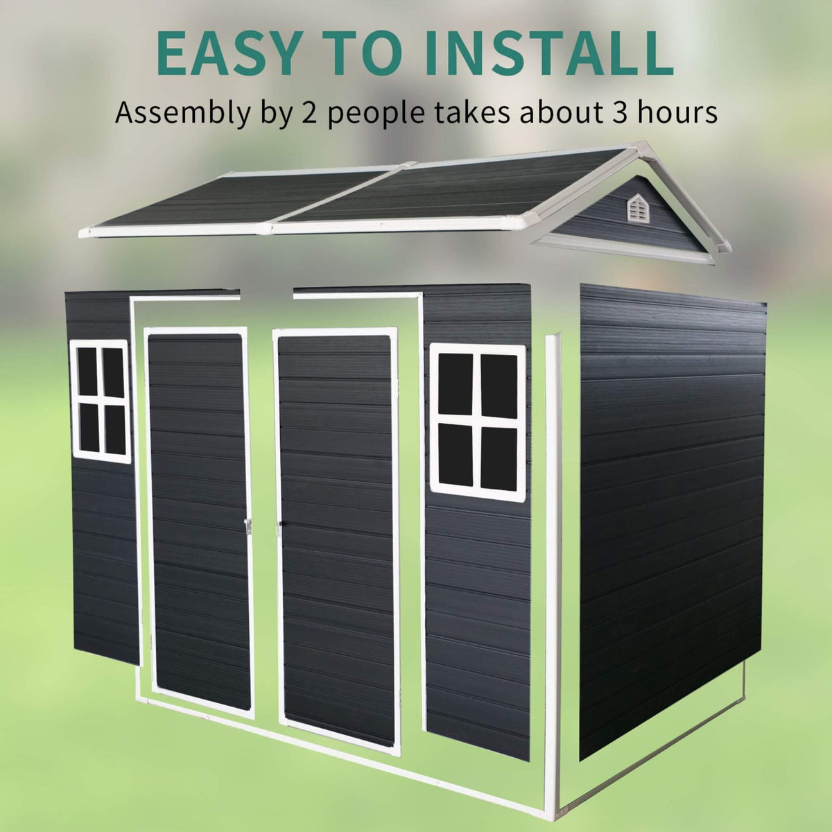 6' x 8' Heavy-Duty Outdoor Resin Storage Shed – Waterproof Garden Shed with Floor, Windows & Lockable Doors