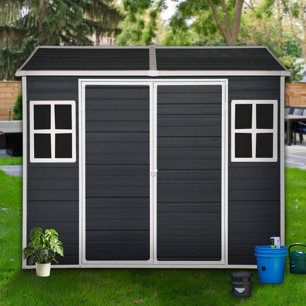 6' x 8' Heavy-Duty Outdoor Resin Storage Shed – Waterproof Garden Shed with Floor, Windows & Lockable Doors