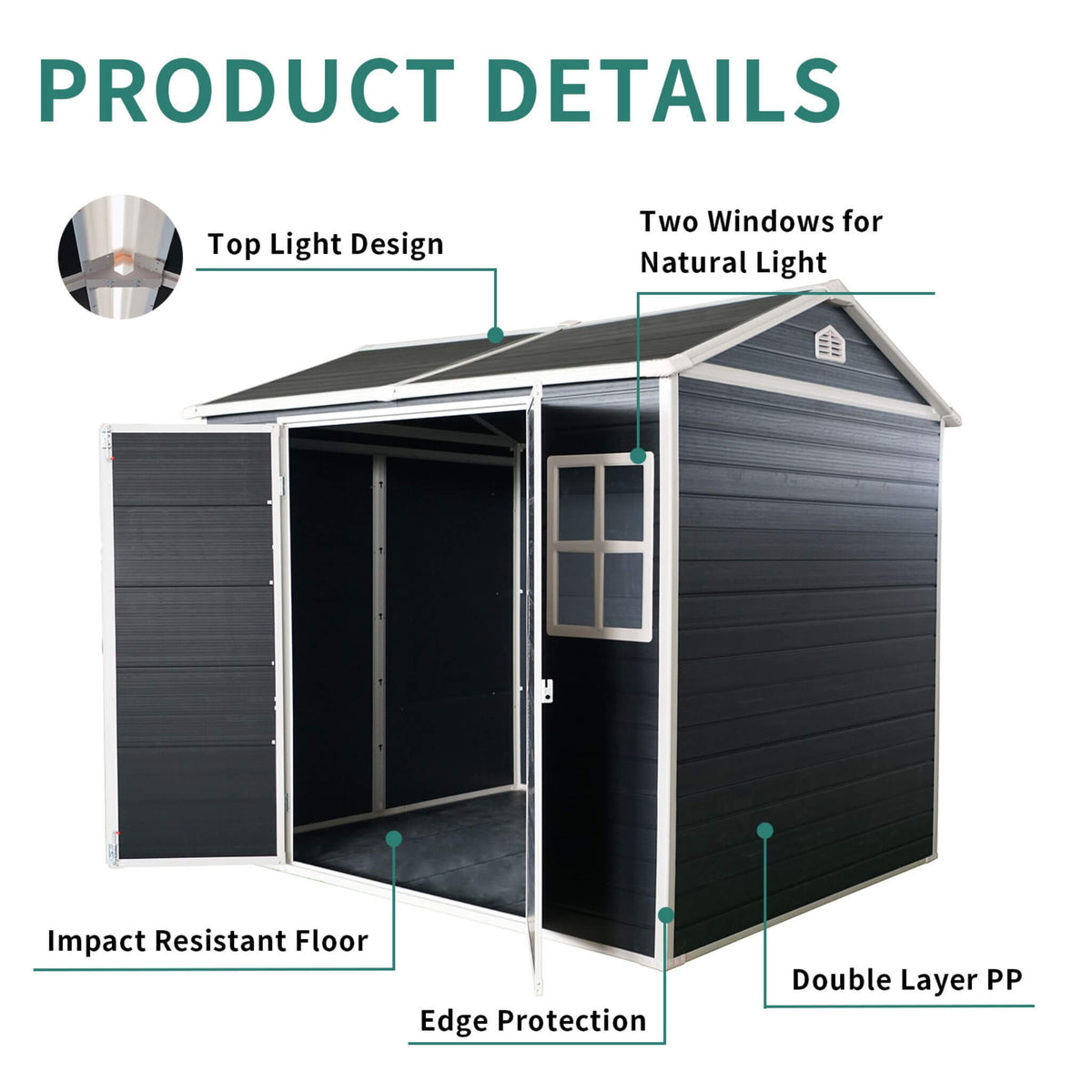 6' x 8' Heavy-Duty Outdoor Resin Storage Shed – Waterproof Garden Shed with Floor, Windows & Lockable Doors