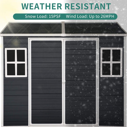 6' x 8' Heavy-Duty Outdoor Resin Storage Shed – Waterproof Garden Shed with Floor, Windows & Lockable Doors